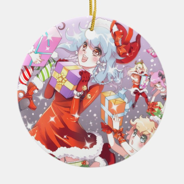 Ornement Rond En Céramique Noël de Kawaii (Devant)