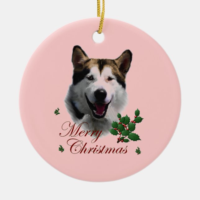 Ornement Rond En Céramique Noël de Malamute en Alaska (Devant)