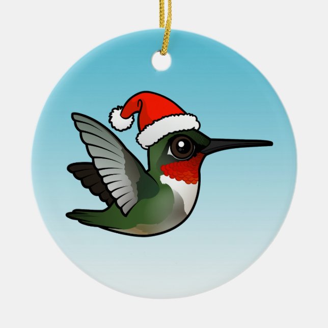 Ornement Rond En Céramique Noël des colibris à gorge rubis (Devant)