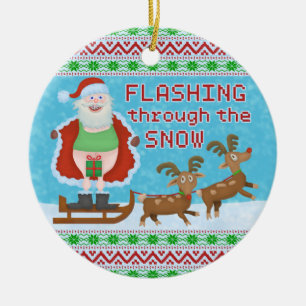 Ornement Rond En Céramique Noël drôle   le père noël clignotant par la neige