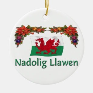 Ornement Rond En Céramique \ Noël du Pays de Galles
