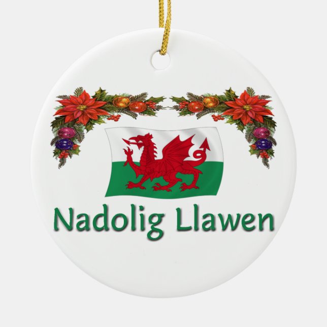 Ornement Rond En Céramique \ Noël du Pays de Galles (Devant)