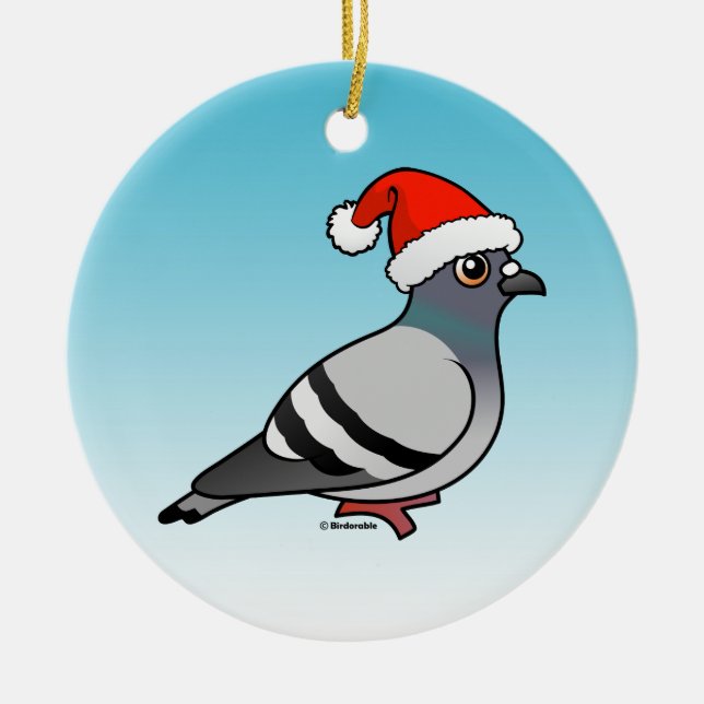Ornement Rond En Céramique Noël du père noël de pigeon (Devant)