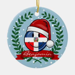 Ornement Rond En Céramique Noël gai de drapeau de la République Dominicaine