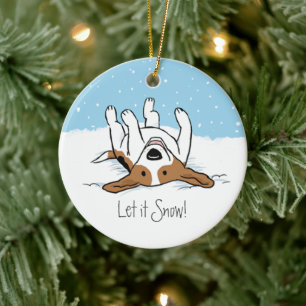 Ornement Rond En Céramique Noël heureux de chien de vacances de beagle migno