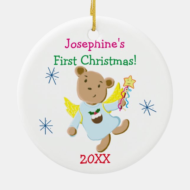 Ornement Rond En Céramique Noël personnalisé d'ange d'ours de nounours (Dos)