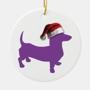 Ornement Rond En Céramique Noël Purple Dachshund