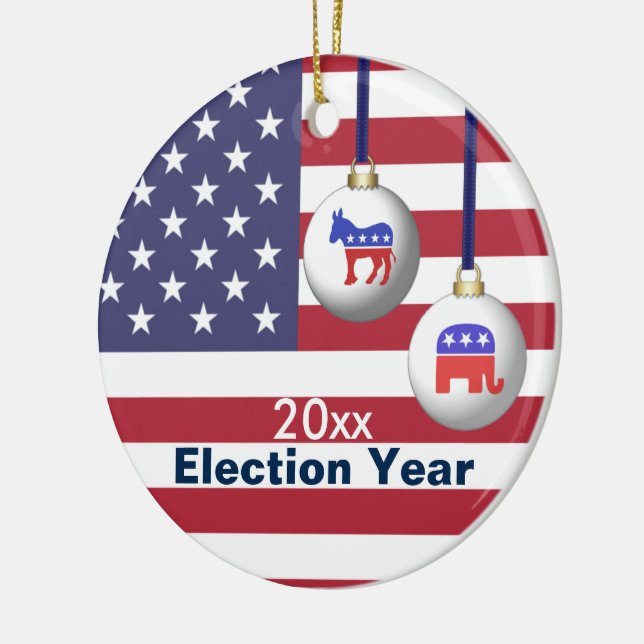 Ornement Rond En Céramique Noël républicain ou Democratic d'année d'élection (Gauche)