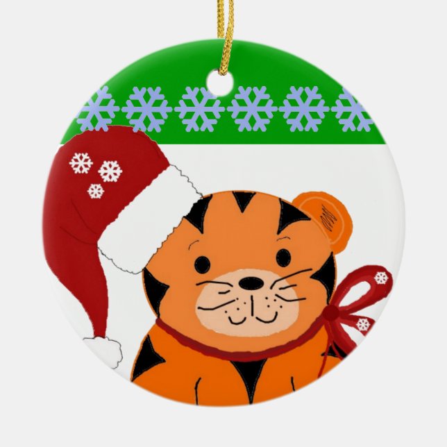 Ornement Rond En Céramique Noël Tiger Vacances Enfants (Devant)