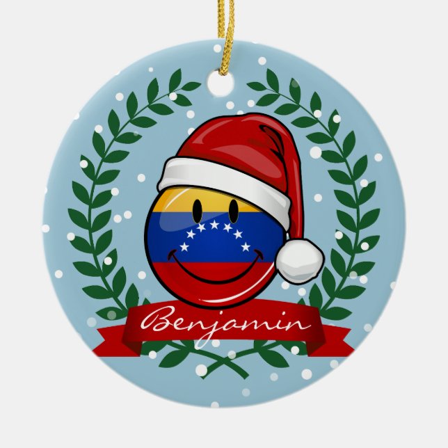 Ornement Rond En Céramique Noël vénézuélien très de sourire de drapeau (Devant)