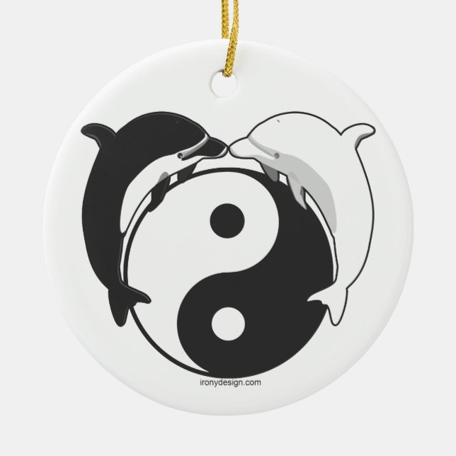 Ornement Rond En Céramique Noir/blanc de dauphins de Yin Yang (Devant)