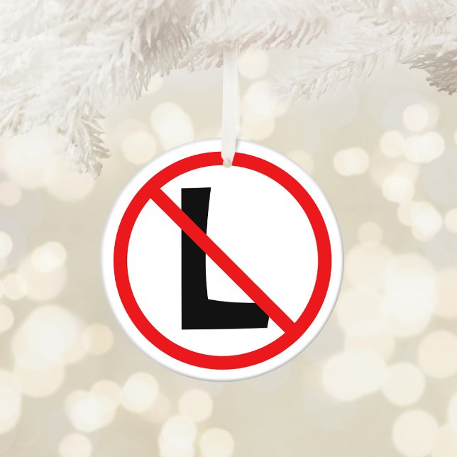 Ornement Rond En Céramique Noir rouge et blanc Non L (Funny Noel No L Pun Ceramic Ornament)