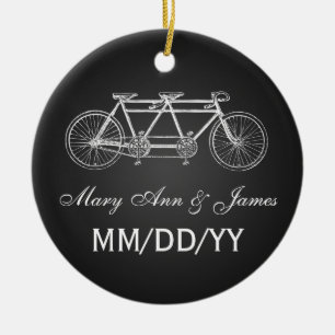 Ornement Rond En Céramique Noir tandem de vélo de faveur élégante de mariage