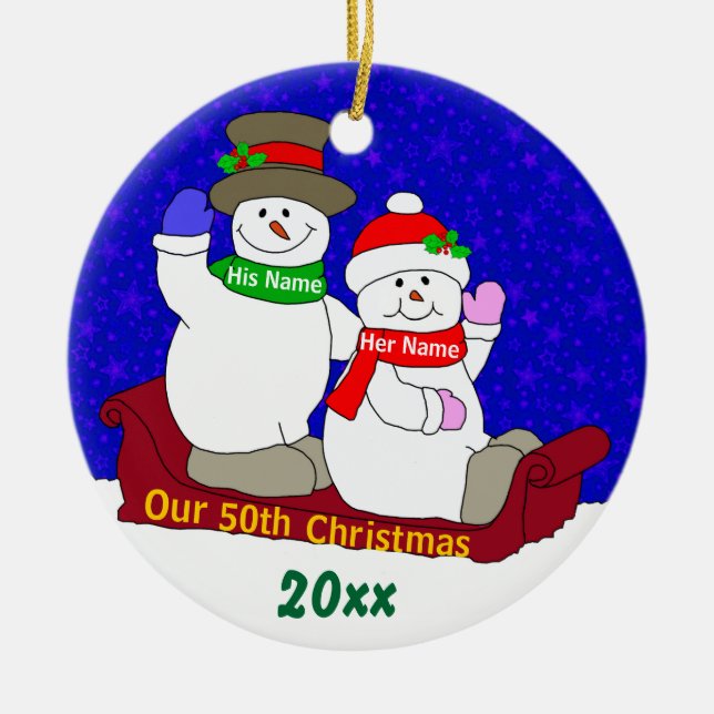 Ornement Rond En Céramique Notre cinquantième Noël (Devant)