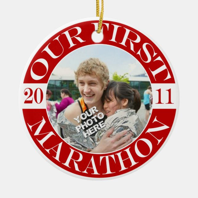 Ornement Rond En Céramique Notre premier marathon - 2011 (Devant)