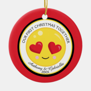 Ornement Rond En Céramique Notre premier Noël Ensemble Amour Ornament Emoji