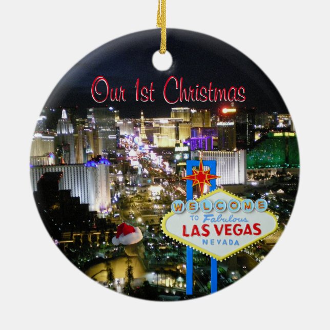 Ornement Rond En Céramique Notre premier Noël Las Vegas (Dos)