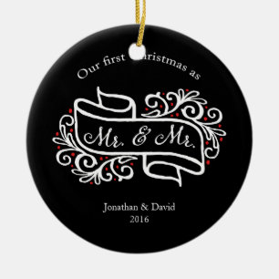 Ornement Rond En Céramique Notre première de Noël photo gaie de Noël ensemble