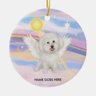 Ornement Rond En Céramique Nuages - Bichon Angel (#7), NOM VA ICI