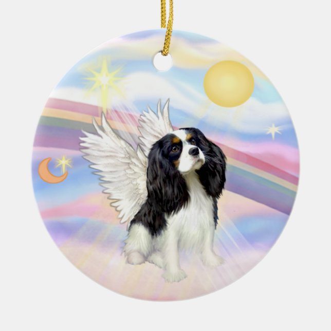 Ornement Rond En Céramique Nuages - Cavalier King Charles (tri) (Devant)