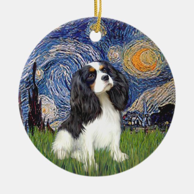 Ornement Rond En Céramique Nuit étoilée - Cavalier (trois couleurs) (Devant)
