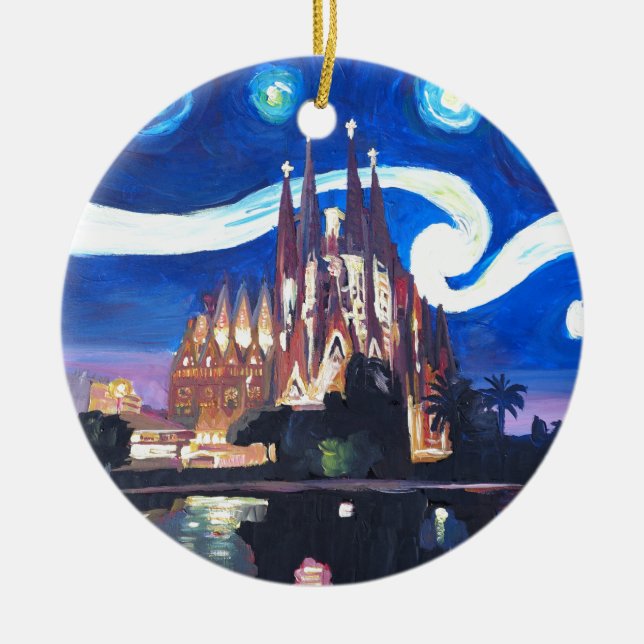 Ornement Rond En Céramique Nuits étoilées à Sagrada Familia à Barcelone (Devant)