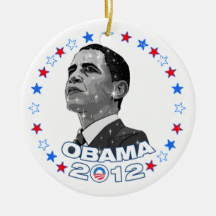 Ornement Rond En Céramique Obama 2012-Portrait & Étoiles