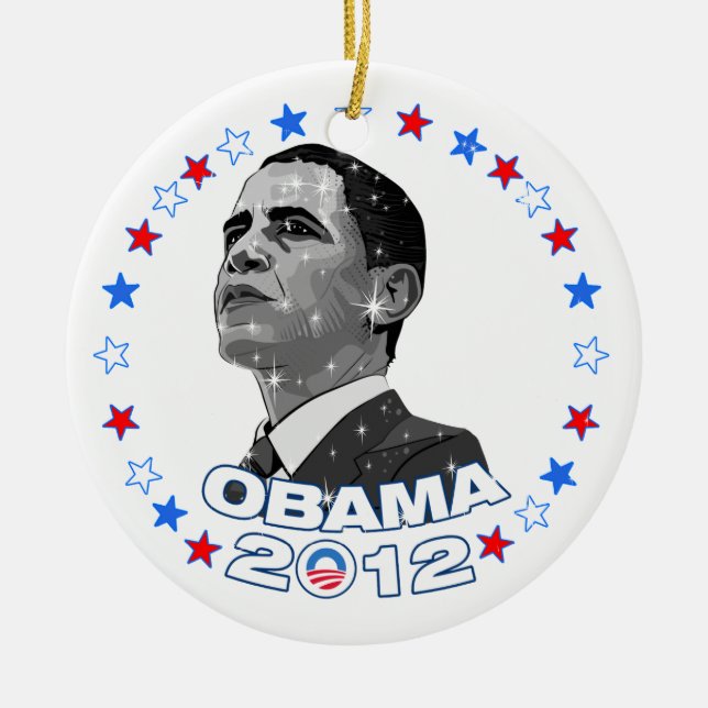 Ornement Rond En Céramique Obama 2012-Portrait & Étoiles (Devant)