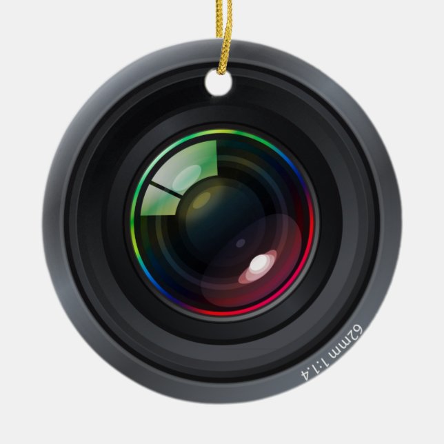 Ornement Rond En Céramique Objectif de caméra - ajoutez votre photo (Devant)