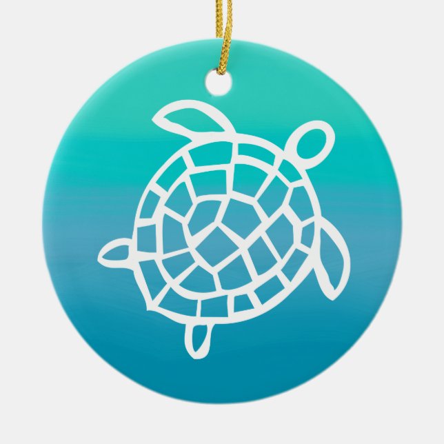 Ornement Rond En Céramique Océan d'aquarelle de tortue de mer (Devant)