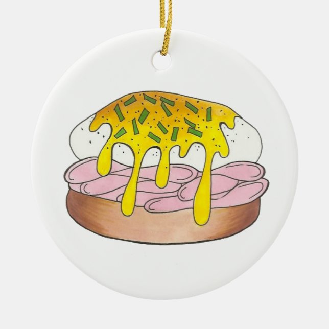 Ornement Rond En Céramique Oeufs Benedict Petit Déjeuner Diner Nourriture Foi (Devant)