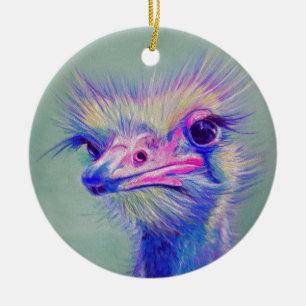 Ornement Rond En Céramique Oiseau d'émeu