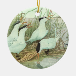 Ornement Rond En Céramique Oiseaux de rivage vintage dans un marais par Louis