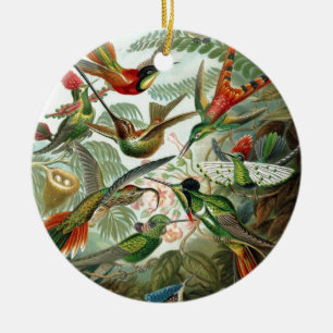 Ornement Rond En Céramique oiseaux fleurs fleur oiseau nature peinture vintag