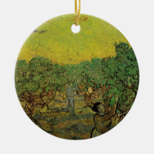 Ornement Rond En Céramique Oliveraie avec personnages cueillant des olives, V