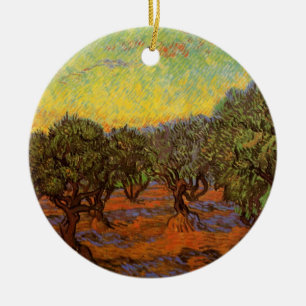 Ornement Rond En Céramique Oliveraie, ciel orange par Vincent van Gogh
