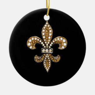 Ornement Rond En Céramique Or de personnaliser de Fleur De Lis Flor la