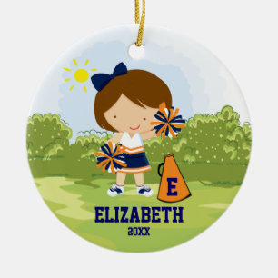 Ornement Rond En Céramique Orange bleue d'ornement de Noël de fille de