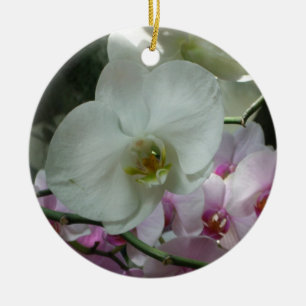 Ornement Rond En Céramique Orchidées blanches et violettes