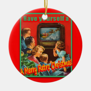 Ornement Rond En Céramique Ornement rond MerryRetroChrmsTV-EN CÉRAMIQUE