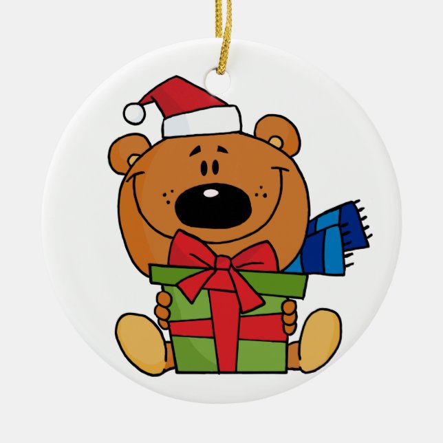 Ornement Rond En Céramique Ours Brown Avec Boutique Cadeau (Devant)