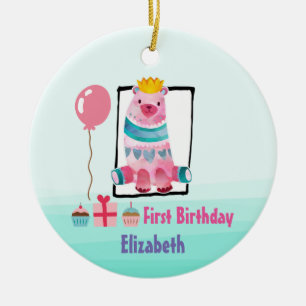Ornement Rond En Céramique Ours d'aquarelle mignonne avec une couronne Premie