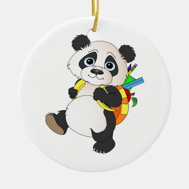 Ornement Rond En Céramique Ours panda avec le sac à dos (Devant)
