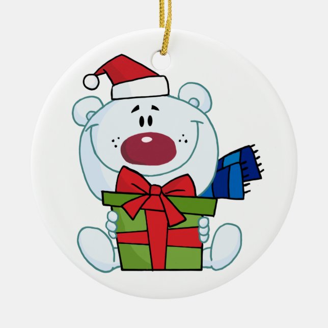 Ornement Rond En Céramique Ours Polaire Avec Boutique Cadeau (Devant)
