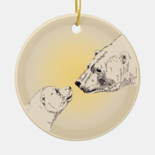 Ornement Rond En Céramique Ours polaire Ornament Mère Bébé Cadeau personnalis