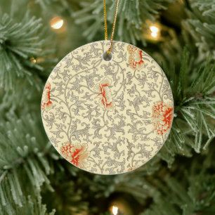 Ornement Rond En Céramique Owen Jones Motif Ancien : Corail Floral Gris