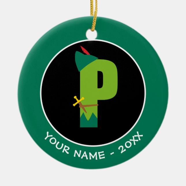 Ornement Rond En Céramique P est pour Peter Pan | Ajouter Votre Nom (Devant)