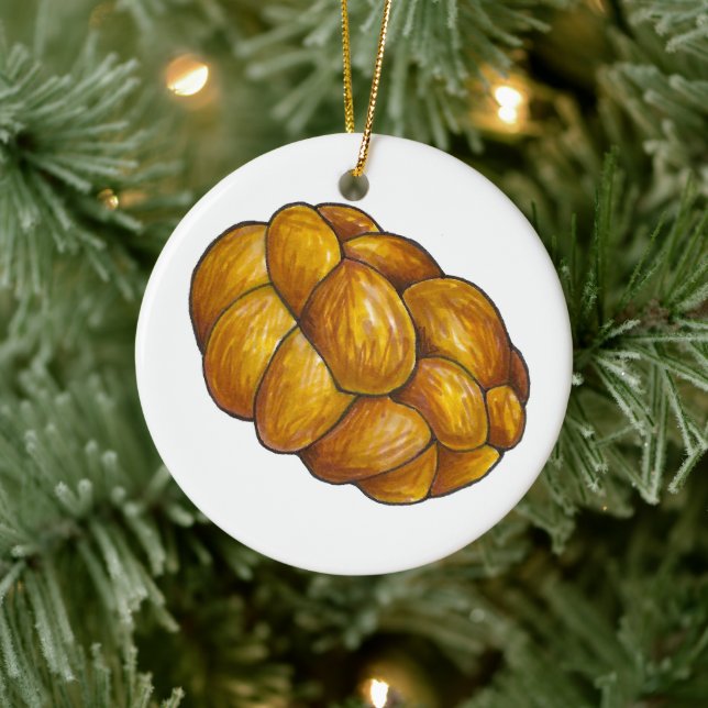 Ornement Rond En Céramique Pain de Challah Joyeux Hanoukka Chanukah (Arbre)