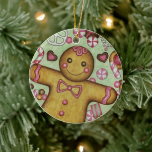 Ornement Rond En Céramique Pain d'épices Bonbons de Noël Arbre de Noël Orneme