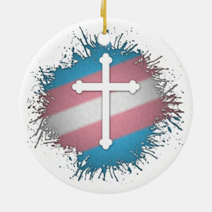 Ornement Rond En Céramique Paint Splatz Transgenre Pride Christian Cross